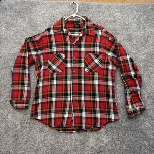 Vintage Prentiss Shirt Mens Large Red Black Plaid Flannel Made in USA 90s